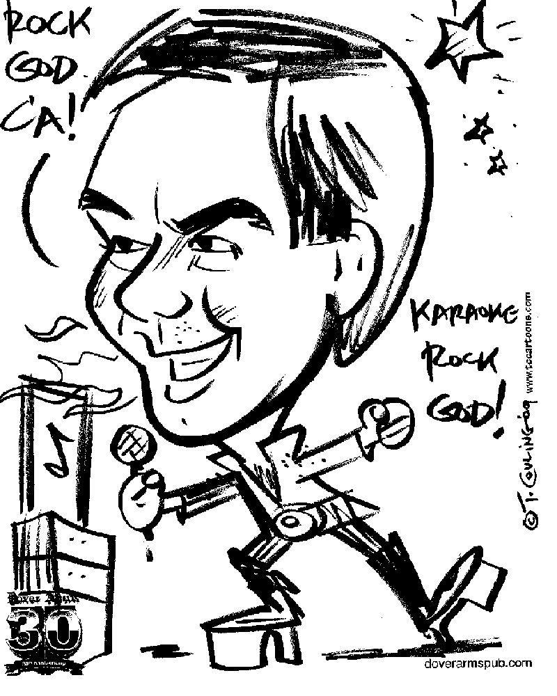 The Rock God as drawn at the Dover Arms 30th Anniversary party